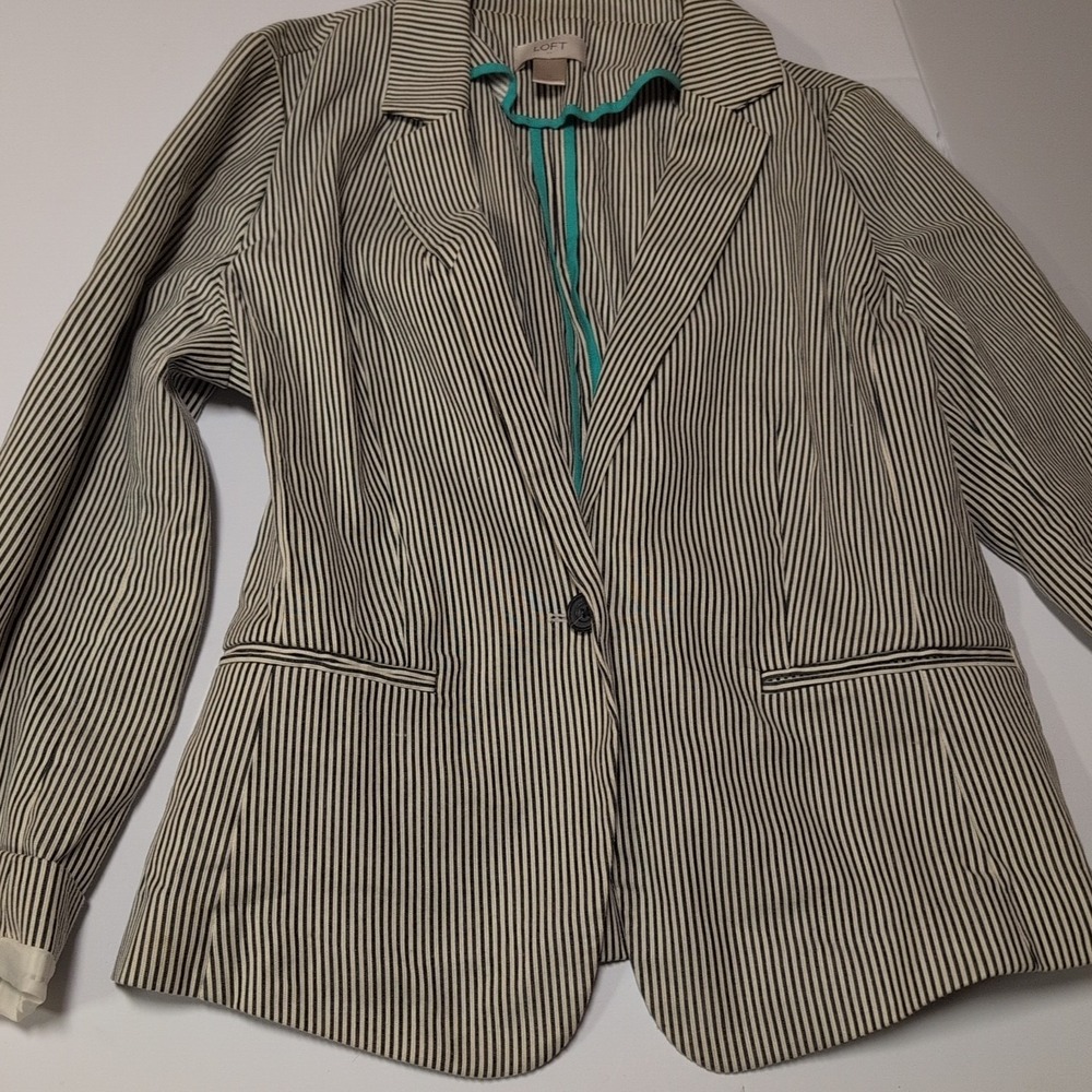 Ann Taylor Loft Blazer Women's Size 10 Black & White Striped Long‎ Sleeve